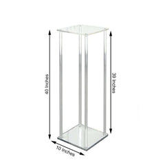 Acrylic Floor Vase Flower Stand with Square Mirror Base Clear - Durable Wedding Column Centerpiece for Events 40"