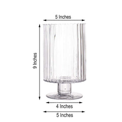 2-Pack Glass Pedestal Vases Ribbed Design Clear - Durable Votive Candle Holders for Events 9"