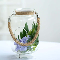 2-Pack Glass Vase Jars Clear with Twine Rope Handle - Rustic Hanging Terrariums for Events 16"