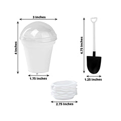 12-Pack Dessert Cups Succulent Planter Design White - Plastic Serving Cups with Lids and Shovels 4"