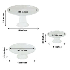Set of 3 Plastic Round Pedestal Cake Stands Clear - Stackable Cupcake Display Holders with Scalloped Edges for Tea Parties Dessert Buffets & Banquets 9", 11", 15"