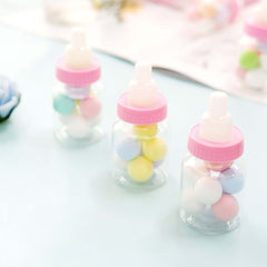 12-Pack Fillable Mini Candy Container in Baby Bottle Style Clear/Pink - Candy Treat Favor Boxes for Baby Showers 3.5"