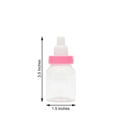 12-Pack Fillable Mini Candy Container in Baby Bottle Style Clear/Pink - Candy Treat Favor Boxes for Baby Showers 3.5"