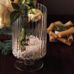 2-Pack Glass Pedestal Vases Ribbed Design Clear - Durable Votive Candle Holders for Events 9"