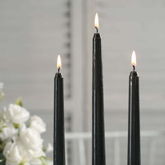 12-Pack Taper Candles Premium Wax Design Black - Unscented Candles for Upscale Settings 10"