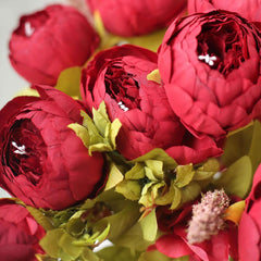 2 Pack 19" Burgundy Artificial Peony Flower Wedding Bouquets, Faux Silk Flower Arrangements