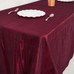Taffeta 90"x132" Rectangle Tablecloth Burgundy - Seamless Accordion Crinkle Table Cover