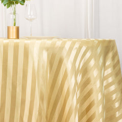 Satin Striped 120" Round Tablecloth Champagne Satin Stripe - Silky Smooth Seamless Table Cover