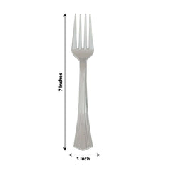 25-Pack Plastic Forks Silver Heavy Duty with Fluted Handles - Durable Disposable Tableware 7"