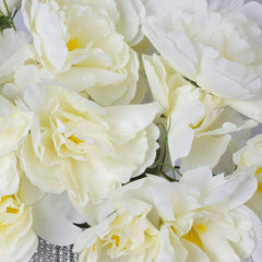 12 Bushes Ivory Artificial Peony Floral Bouquets, High Quality Silk Flower Arrangements