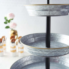 3-Tier Galvanized Metal Cupcake Stand 20" Silver - Sturdy Dessert Serving Tray Platter for Rustic Themed Weddings Backyard Parties & Holiday Spreads