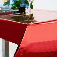 Metallic Foil Tablecloth Rectangle Red - Decorative Disposable Table Cover 40"x90"