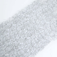 Mesh 12"x108" Table Runner Silver - Sequin Schiffli Lace Design for Stylish Celebrations