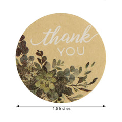 500Pcs 1.5" Thank You White Text With Natural Greenery Stickers Roll Décor Labels and Seals for DIY Envelope - Round