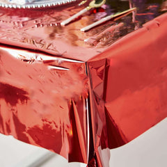 Metallic Foil Tablecloth Square Red - Stylish Disposable Party Cover 50"x50"