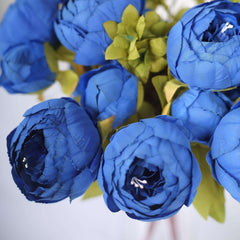 2 Pack 19" Royal Blue Artificial Peony Flower Wedding Bouquets, Faux Silk Flower Arrangements