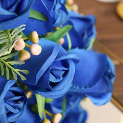 3 Pack 13" Royal Blue Real Touch Silk Rose Bud Flower Bridal Bouquets, Artificial Floral Bush Arrangements