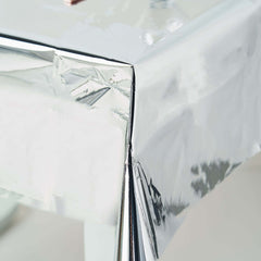 Metallic Foil Tablecloth Square Silver - Stylish Disposable Party Cover 50"x50"