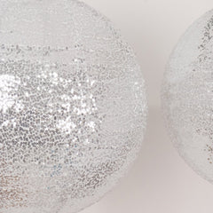 Set of 3 Glitter Silver Sequin Fabric Hanging Lanterns, Large Decorative Round Foldable Chinese Lantern Lampshades - 14",16",20"