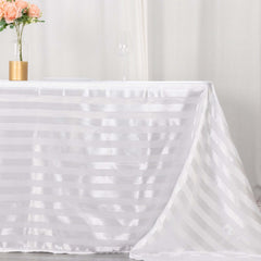 Satin Striped 90"x132" Rectangular Tablecloth White Satin Stripe - Seamless Silky Smooth Wedding Decor