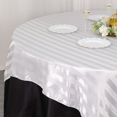 Satin 72"x72" Table Overlay Square Tablecloth White - Stripe Design for Stylish Celebrations