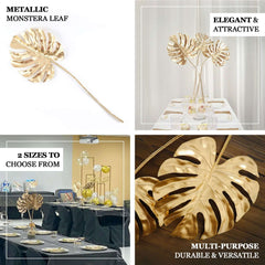 3 Pack 29" Metallic Gold Artificial Monstera Leaf Stems, Faux Palm Leaves, Tropical Floral Arrangements, Faux Plant Vase Filler