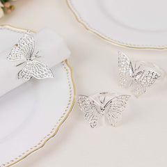 4 Pack Silver Metal Butterfly Napkin Rings, Decorative Laser Cut Cloth Napkin Holders