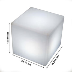 15.5" Color Changing Cordless LED Light Up Cube Table Stool, Rechargeable Waterproof Illuminated Furniture