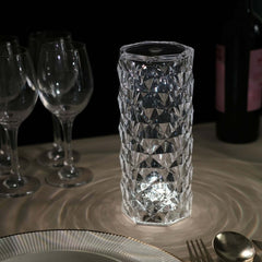 Acrylic LED Pillar Lamp Rose Diamond Design Color Changing - Touch + Remote Operated Table Light 3.5"x8.5"