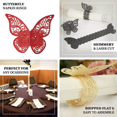 12-Pack Paper Napkin Rings Laser Cut Butterfly Black Shimmery - Decorative Serviette Holders for Events