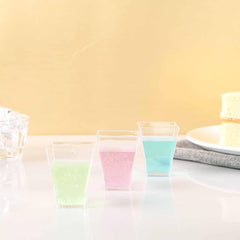 24-Pack Plastic Shot Glasses Clear Super Chic Square - Durable Disposable Glasses for Drinks 2oz