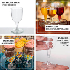 20-Pack Plastic Wine Glasses Short Stem Crystal Collection Clear - Stylish Disposable Glasses for Wine 6oz