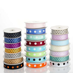25 Yards 7 8" DIY Chocolate Grosgrain White Polka Dot Ribbon