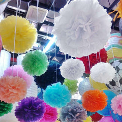 6 Pack 16" Silver Tissue Paper Pom Poms Flower Balls, Ceiling Wall Hanging Decorations