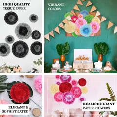 Set of 6 Pink Fuchsia Carnation 3D Paper Flowers Wall Decor - 7",9",11"