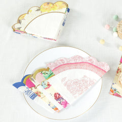 48-Pack Round Paper Cocktail Napkins with Vintage Floral Mixed Design and Scalloped Edges - Soft 2 Ply Disposable Napkins 12"