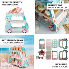 3-Tier Cardboard Cupcake Dessert Stand Tower with Ice Cream Truck Double Decker Design - Fun Disposable Treat Display for Kids' Parties & Snack Stations 16"