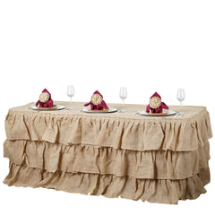 Burlap 14ft Table Skirt Natural 3 Tier Ruffled Design for Rustic Weddings & Country Events