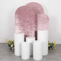Set of 3 Dusty Rose Crushed Velvet Chiara Backdrop Stand Covers For Round Top Wedding Arches - 5ft, 6ft, 7ft