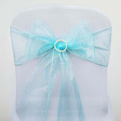 5 Pack Organza Chair Sashes Light Blue - Reusable Sheer Chair Bows 6"x108"
