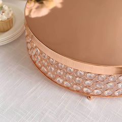 Metal Cake Stand Pedestal Crystal Beaded Design Rose Gold - Cupcake Display and Dessert Riser 16"