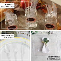 24-Pack Plastic Silverware Set with Fan Flared Tip Handle Clear - Heavy Duty Disposable Utensils 7"