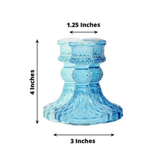 6-Pack Glass Taper Candlestick Holders Diamond Pattern Design Assorted Blue - Reversible Crystal Pillar Votive Stands 4"