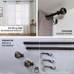 42"-126" Adjustable Curtain Rod Set, Chocolate Brown, Marble Finials