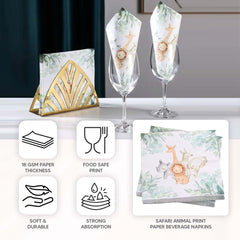 20-Pack Paper Beverage Napkins with Safari Animal Print - Jungle Theme 2 Ply Disposable Party Napkins 5"x5" 18GSM