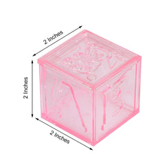 12 Pack 2" Pink Fillable Plastic Baby Shower Candy Gift Boxes, Transparent Baby Blocks Favor Boxes