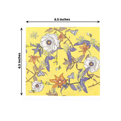 50-Pack Paper Beverage Napkins with Blooming Flowers Design Yellow - 2 Ply Soft 18GSM Floral Wedding Napkins 6.5"x6.5"