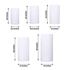 Set of 5 White Metal Cylinder Pillar Prop Stands For Wedding Aisle, Round Plinth Pedestal Display Boxes - 20",22",24",26",30"