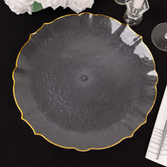 18 Pack Economy Plastic Round Charger Plates 13" in Clear Sunflower Design with Gold Scalloped Rim - Table Setting Plates