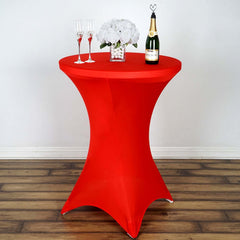Spandex 24"-32" Round Cocktail Table Cover Red - Easy to Maintain Stretch Fitted Highboy Tablecloth